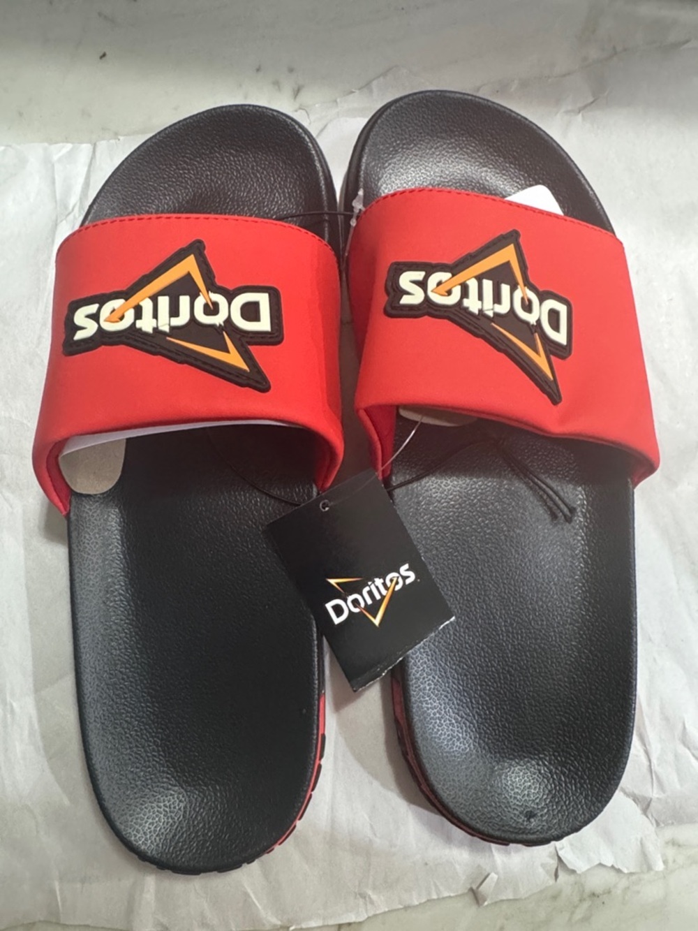 Red Men's Slide Sandals with Black Footbed